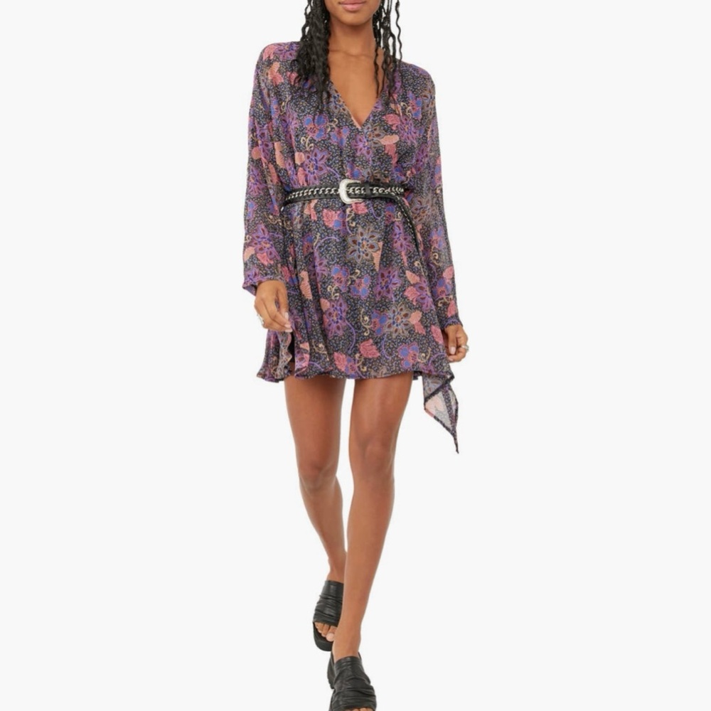 NWT Free People Teegan Floral Long Sleeve Minidress sz L
